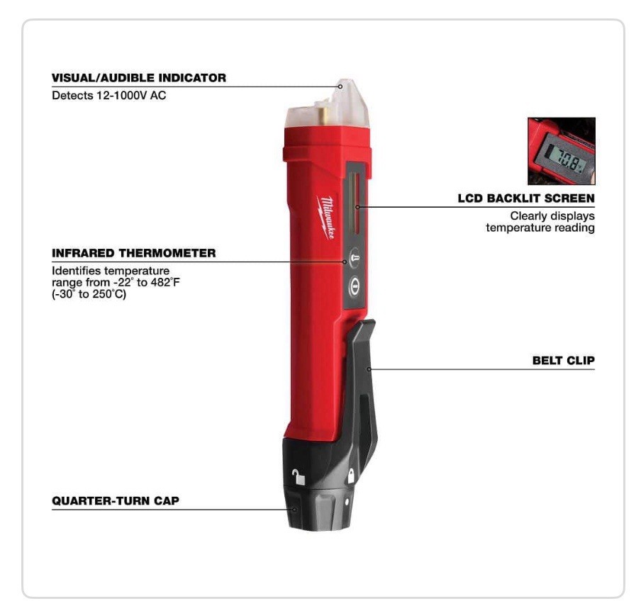 Milwaukee 2225-20 Non-Contact Voltage Detector with Infrared Laser Thermometer