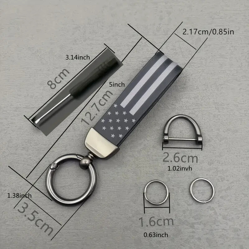 Leather American USA Flag Car Keychain with Zinc Alloy Ring, Tactical Keychain