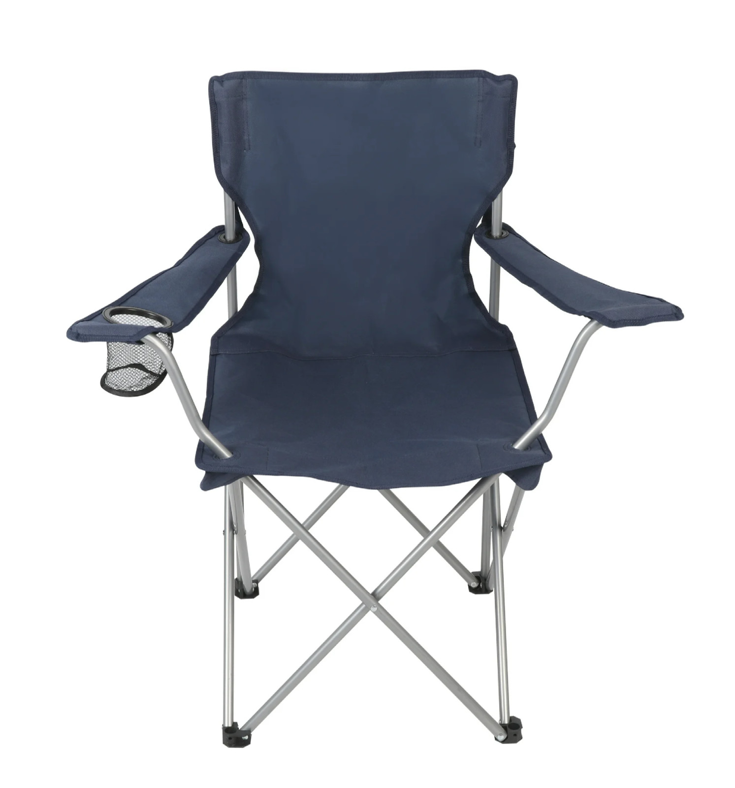 Ozark Trail Basic Quad Folding Camp Chair with Cup Holder, Dark Blue, Adult