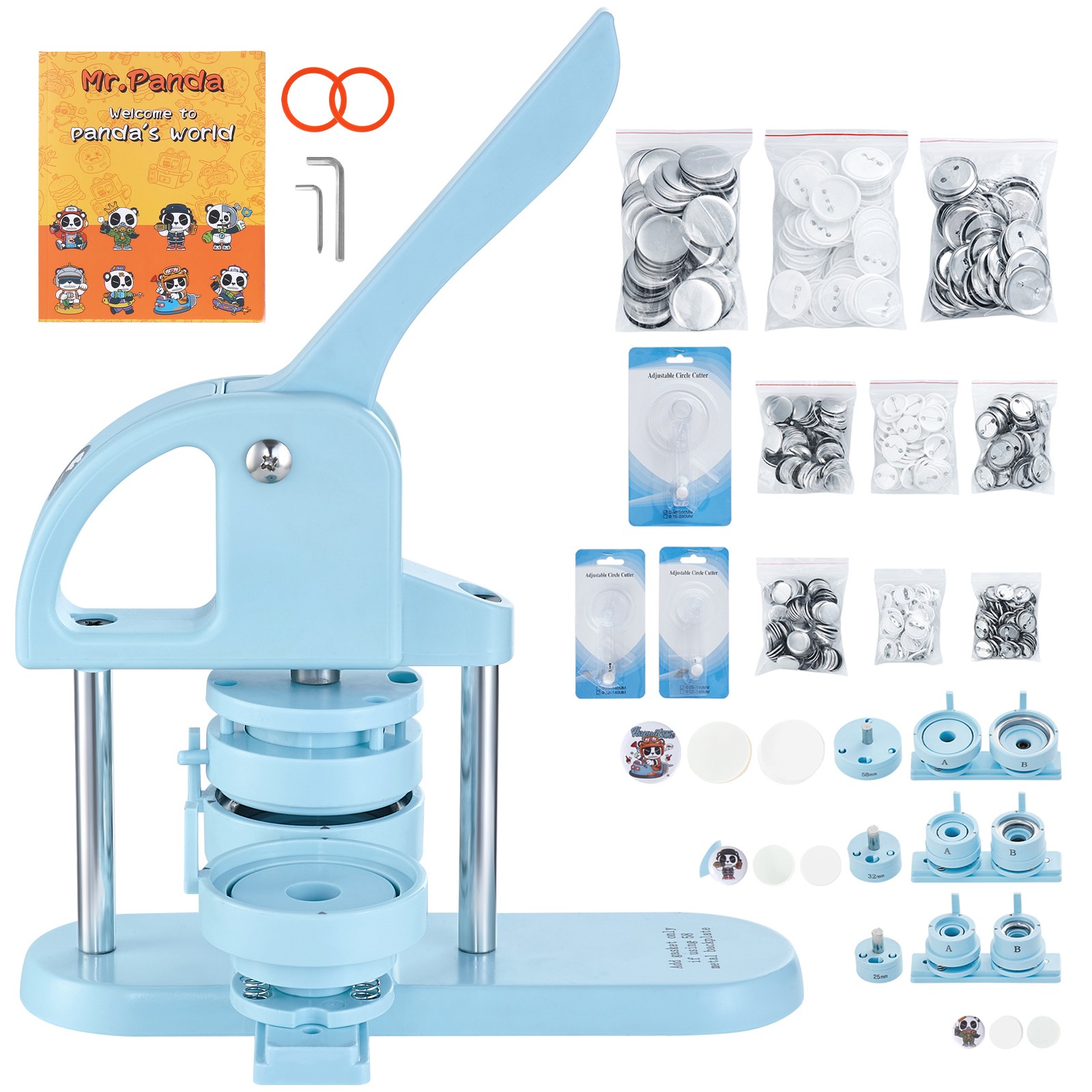 Button Maker Machine Pin Badge Maker 1/1.25/2.28 inch 3-in-1 Blue for DIY