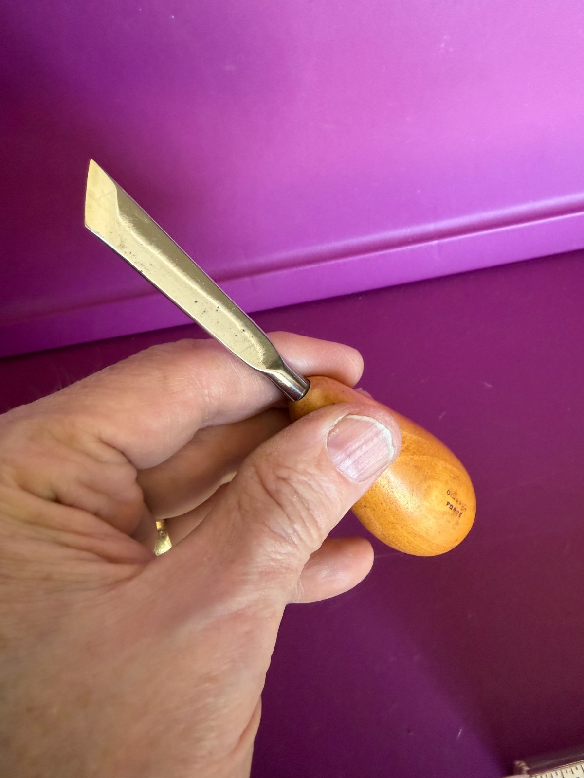 RARE Diobsud Forge 7/16" Wide Double Bevel Woodcarving Skew Chisel In VGC!