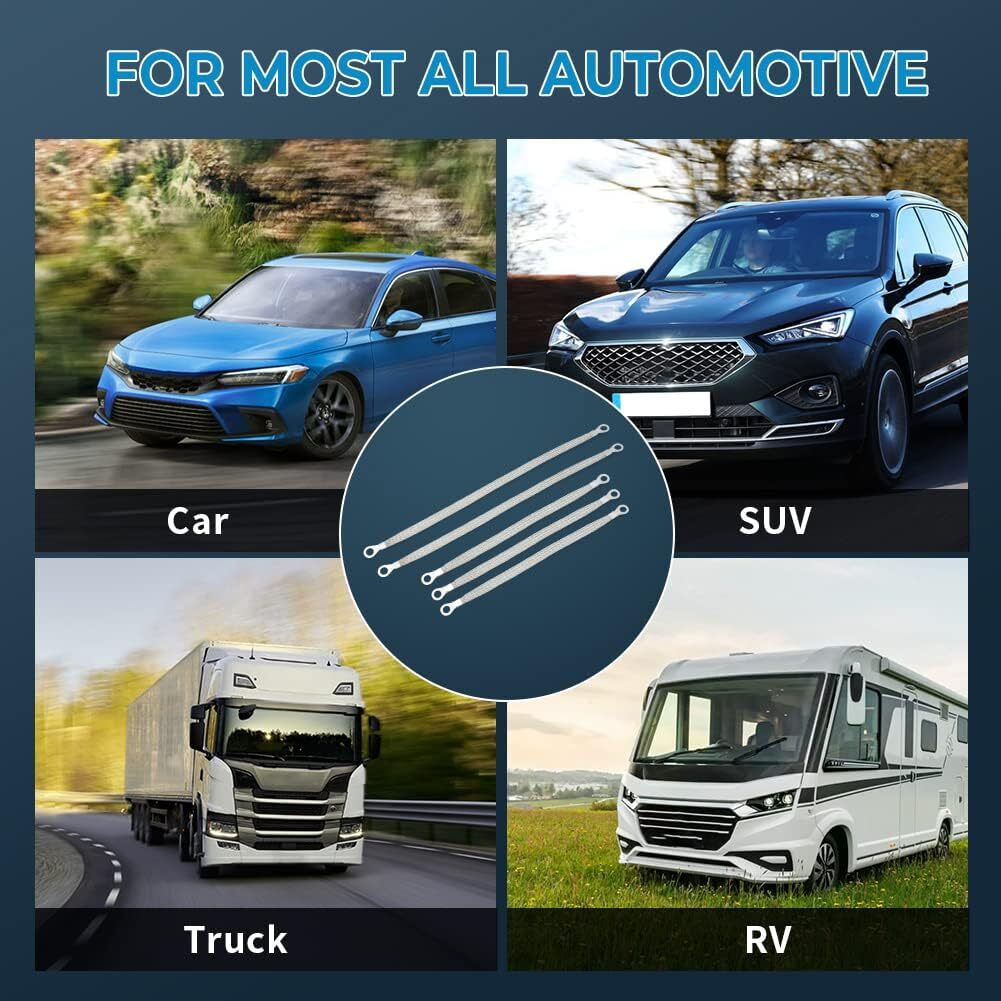 5× Braid Ground Strap Car Engine Ground Strap Cable Firewall Hood Wire End Ktis