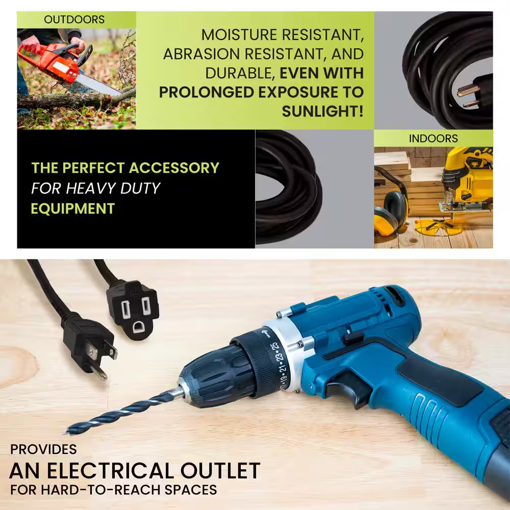 100 Ft. 16/3 SJT W-A Extension Cord - Black