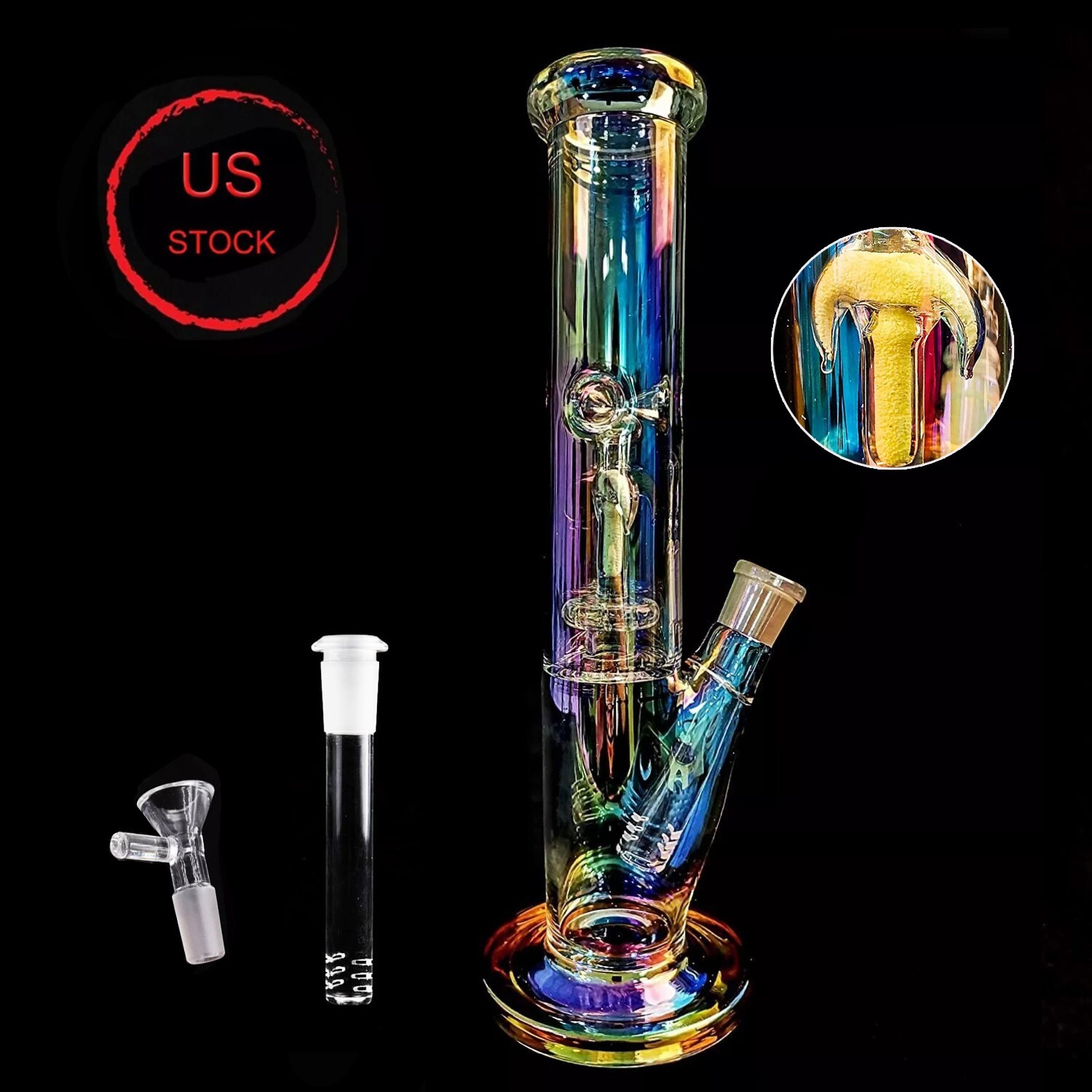 12'' Heavy Glass Bong Percolator Water Pipe Smoking Hookah 14mm Bowl Glowing