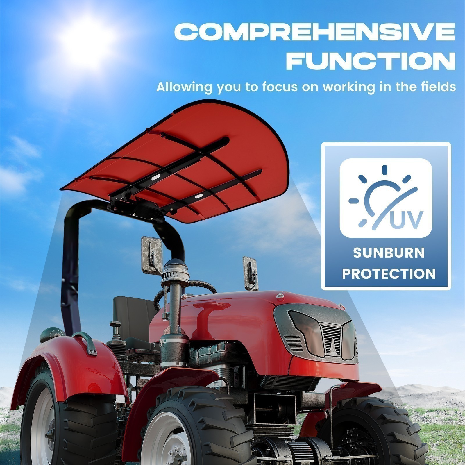 Sun Shield Tuff Top Tractor Canopy For 2" x 2" or 2" x 3" ROPS 48" X 52" Red NEW