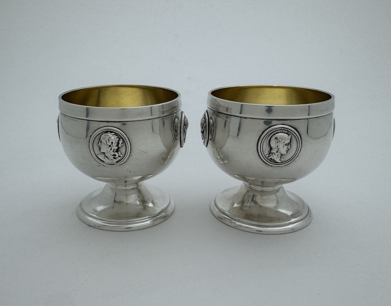 Magnificent Gorham Medallion Aesthetic Sterling Silver Gilt Master Salt Cellars