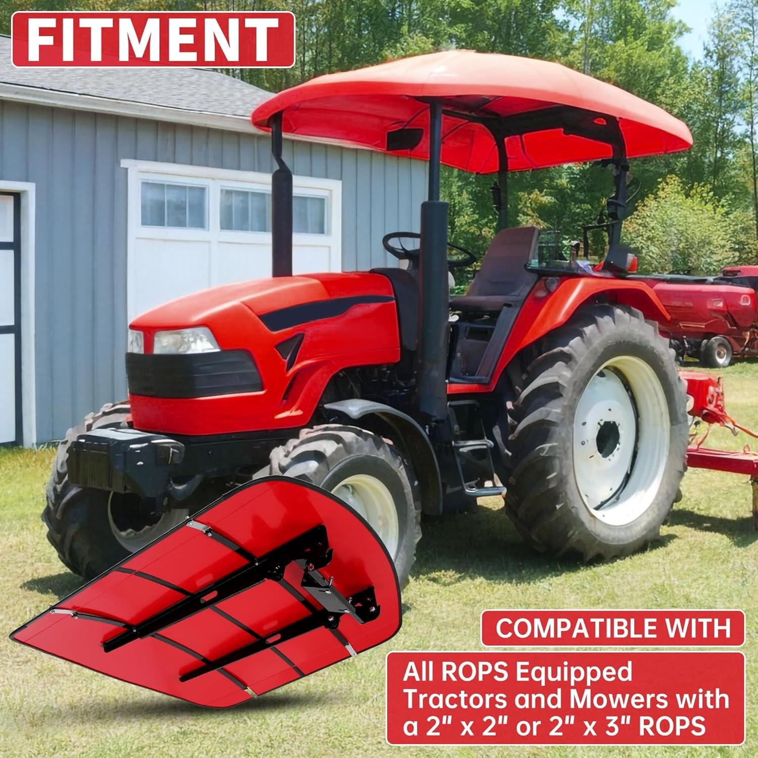 Sun Shield Tuff Top Tractor Canopy For 2" x 2" or 2" x 3" ROPS 48" X 52" Red NEW