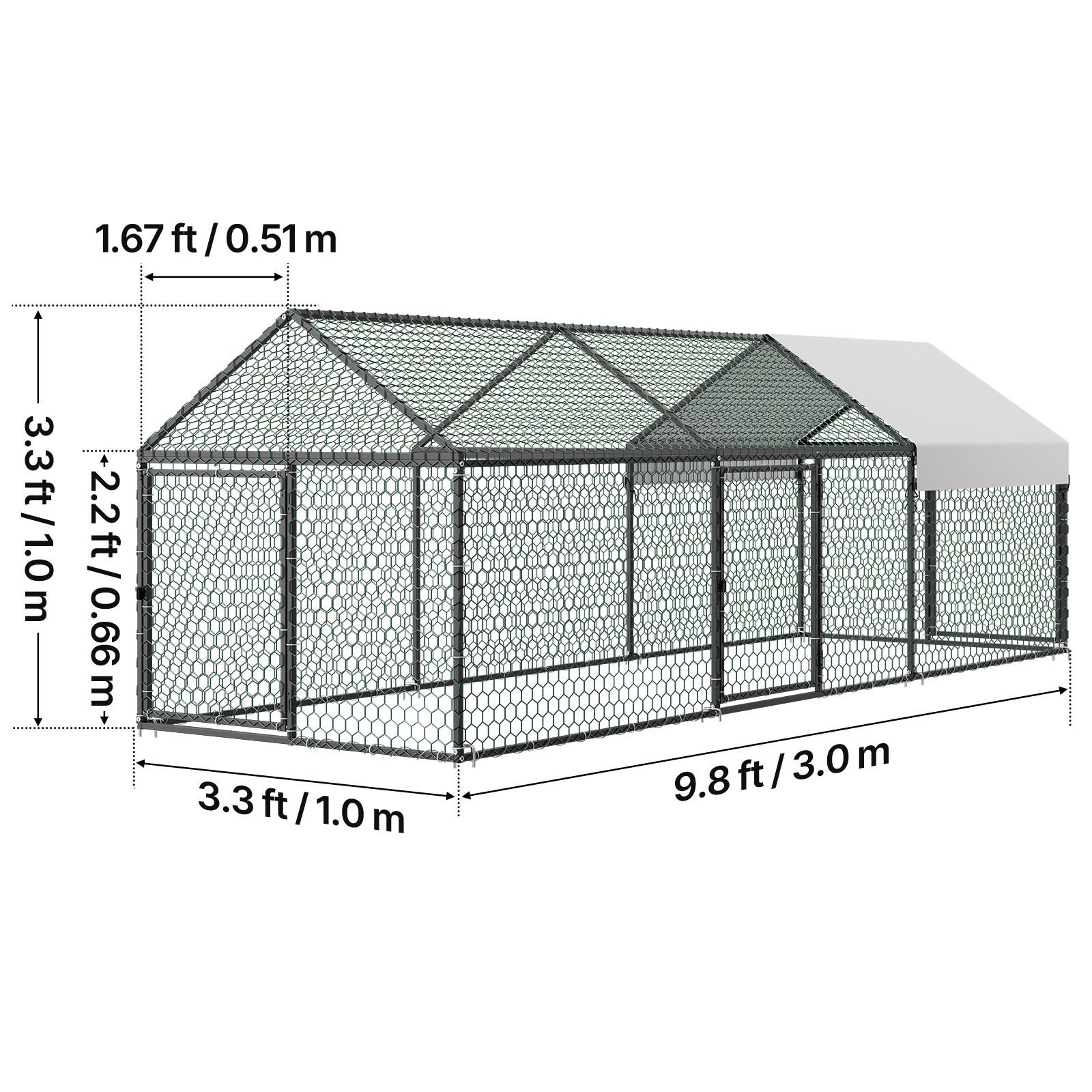 Uimoso Metal Chicken Coop with Cover for 6-8 Chickens,3.3x9.8x3.3ft Poultry Cage
