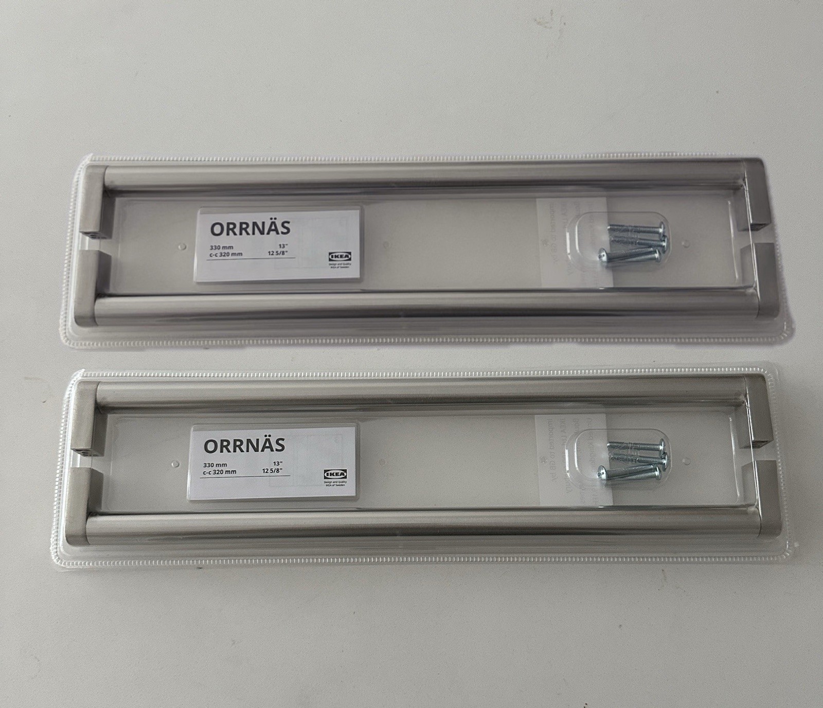 IKEA ORRNAS 13" Stainless Steel Handle, 12 5/8" C-C Hole Spacing - LOT OF 4