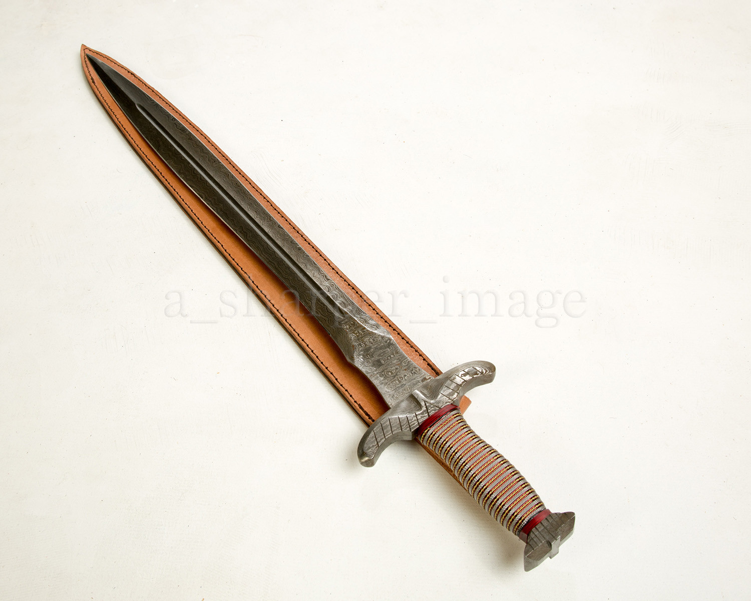 266 Layer Damascus 55 HRC Short Sword 30" Gladius Spatha SHARP + Leather Sheath