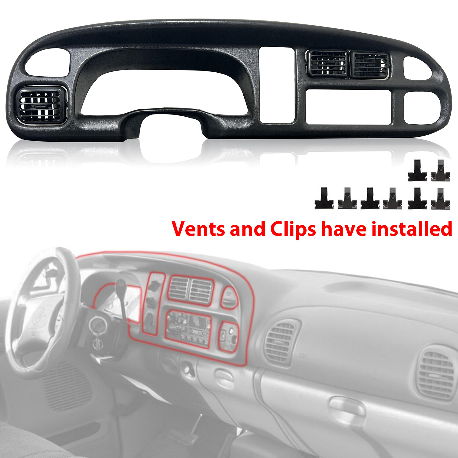Dash Instrument Panel Replacement Vents For Dodge Ram 98-01 1500+98-02 2500 3500