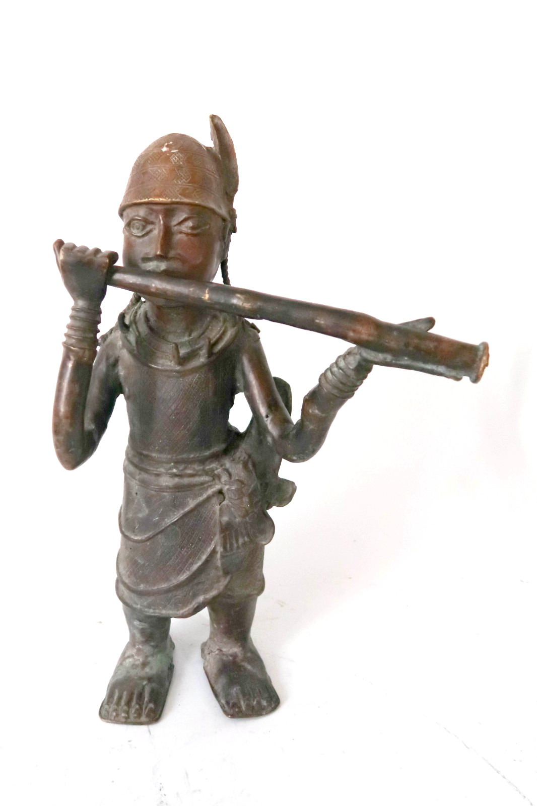 Large 20" BENIN Bronze Flute Player Sculpture Edo Nigeria Art King Oba Messenger