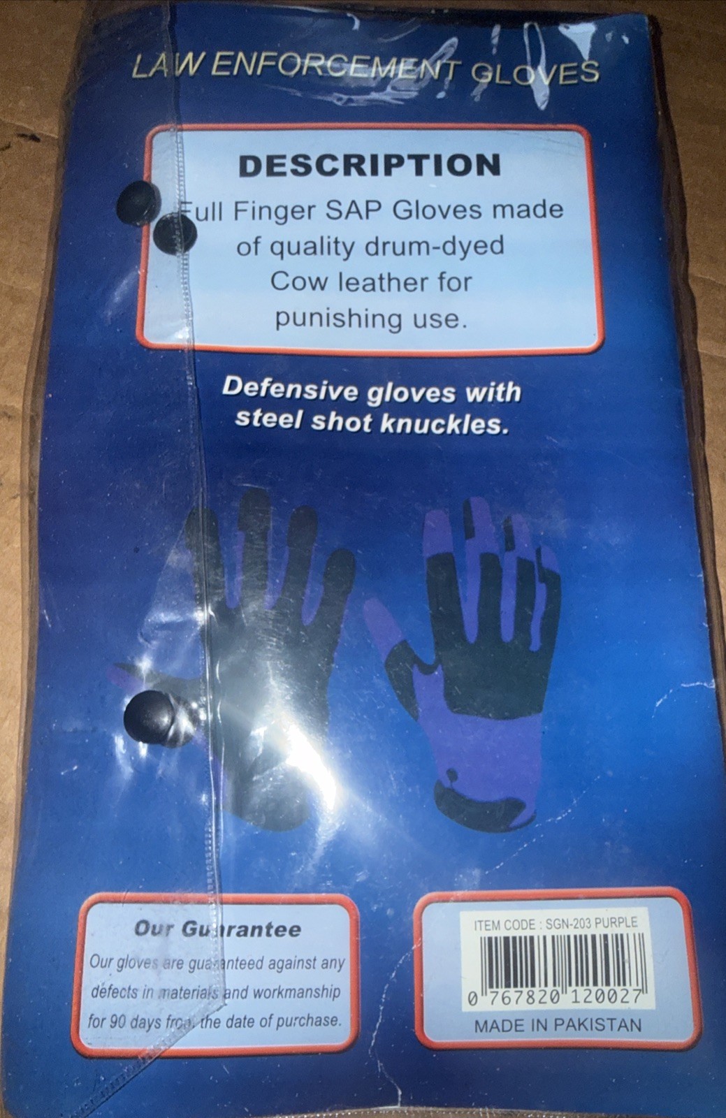SELF DEFENCE WEIGHTED SAP GLOVES LRGE WITH STEEL SHOT INSIDE - Size Large
