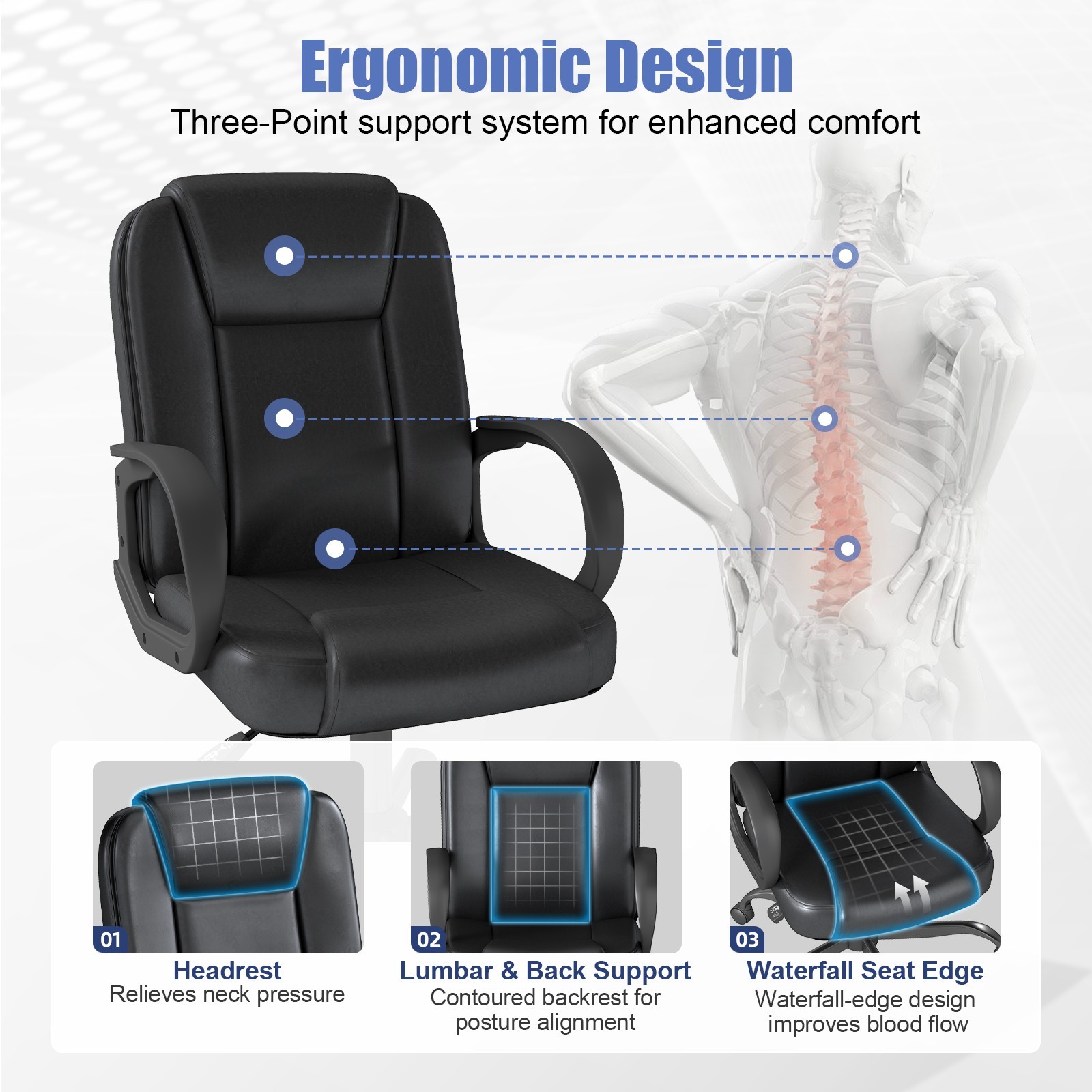 Small Office Chair, Executive PU Leather Desk chair Mid back Swivel Task chair