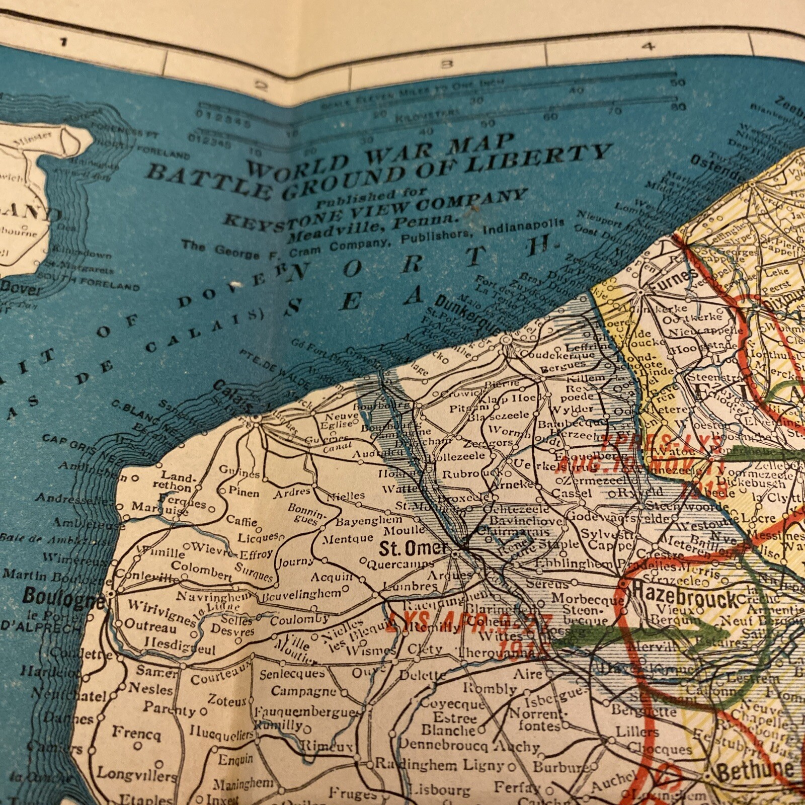 World War Map Battleground Liberty Keystone View Belgium France Germany 19x23