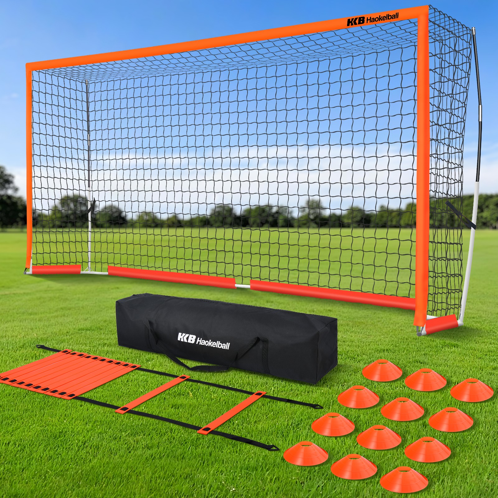 Portable Soccer Net 12x6ft Soccer Goal for Backyard Steel Frame with Net, Ladder