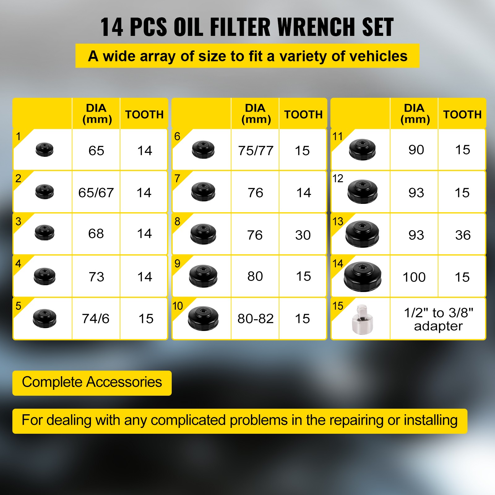 Oil Filter Socket Set Cup Socket Tool Set 14 PCS Oil Filter Cap Wrench