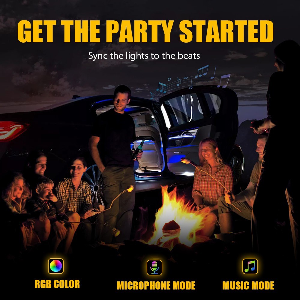 Car Interior Ambient Lighting Kit APP LED Neon Light Trim Glow Optic Fiber Strip