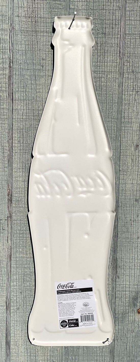 24in Classic Glass Coke Bottle Coca-Cola Die Cut Embossed Hanging Metal Sign