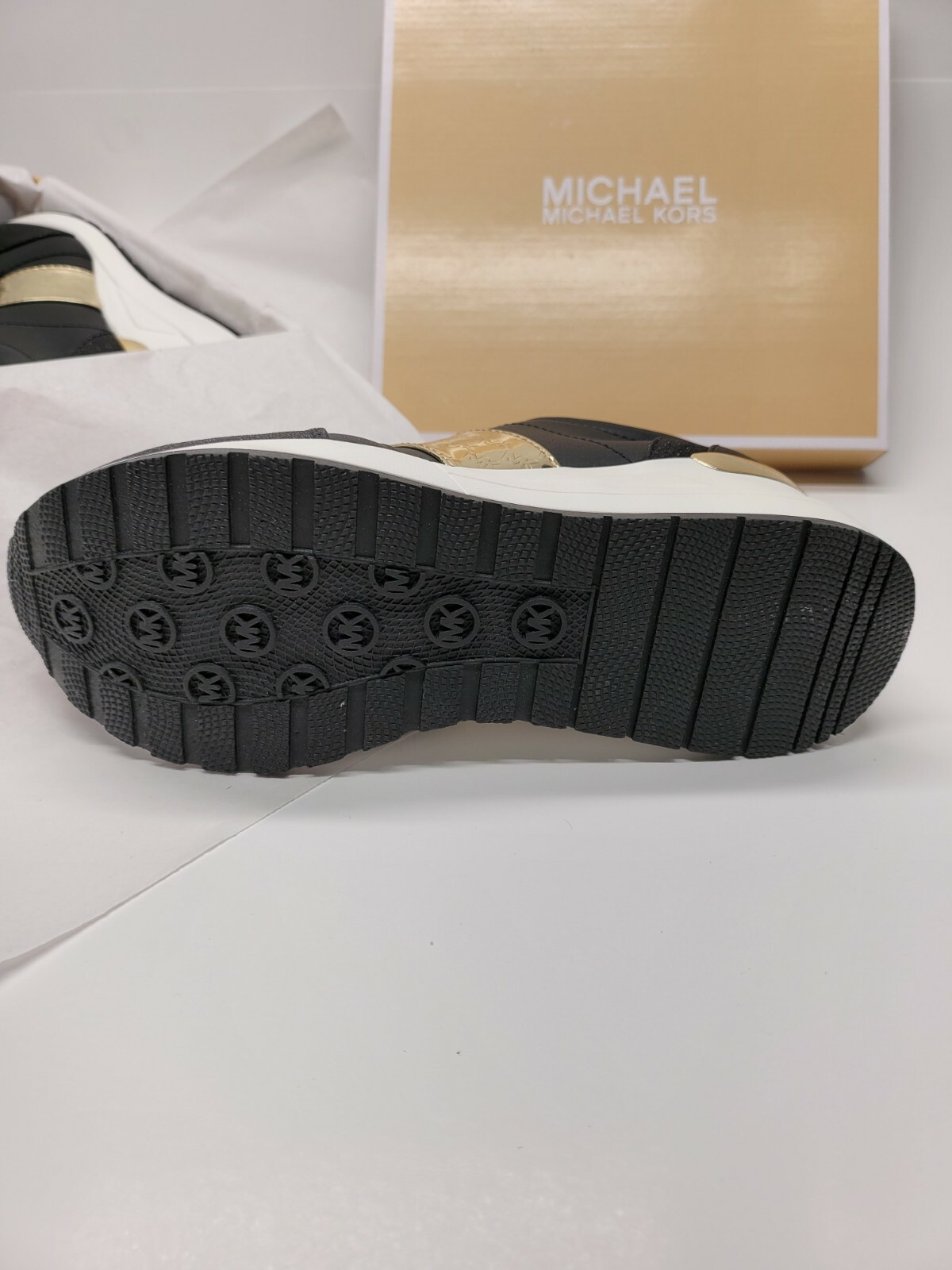 Michael Kors Neo Georgie Girls Youth Gold/Black Lace Up Wedge Sneakers 11M-5M