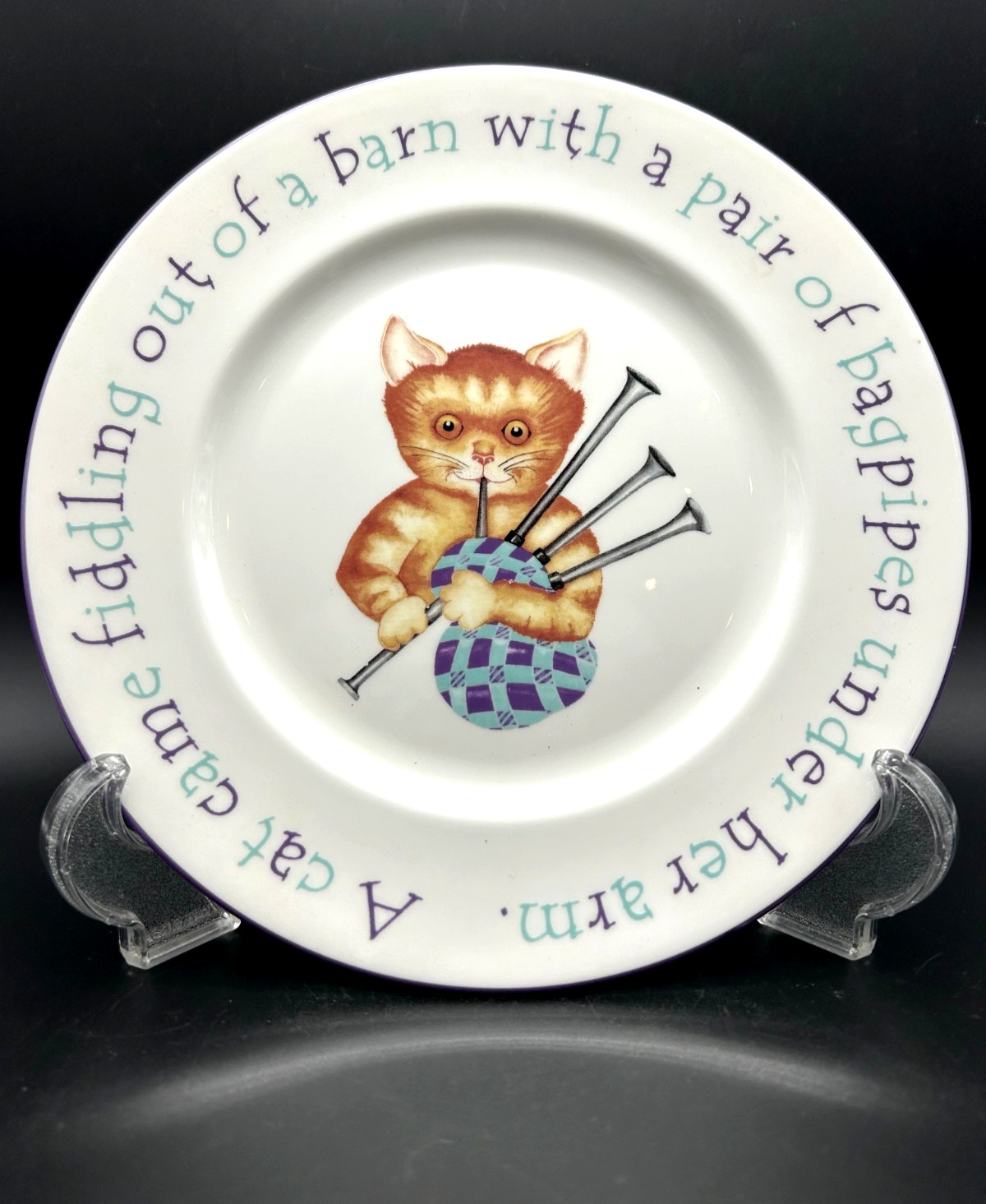 Hamilton & Inches Edinburgh 3-Pc Bone China Children's Dining Set ~ Bagpiper Cat