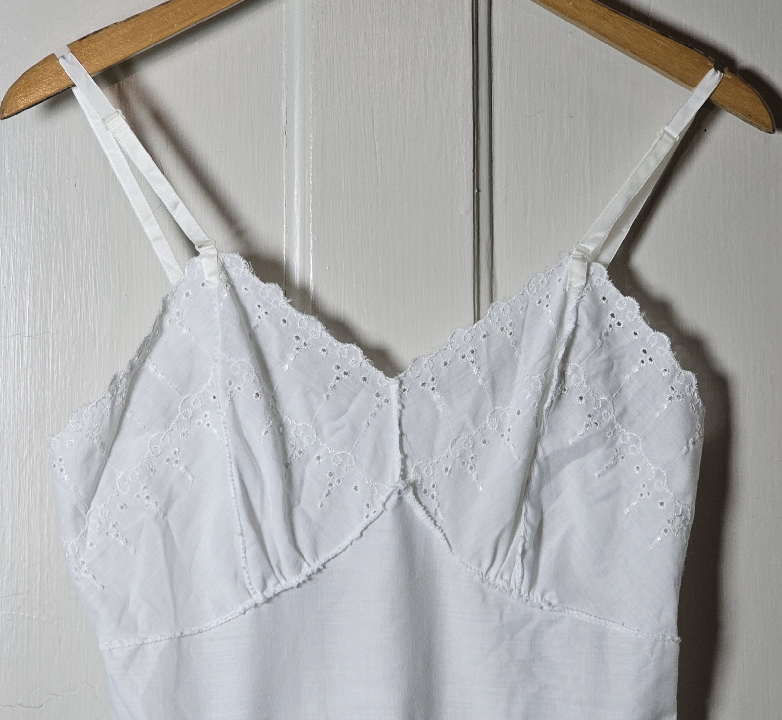 Slip Dress Eyelets Embroidered Lace Trim Size XS Fairy Coquette Feminine Dainty