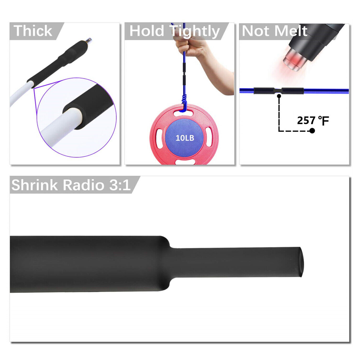 Heat Shrink Tubing Dual Wall Marine 3:1 Adhesive Glue Tube Waterproof BLACK