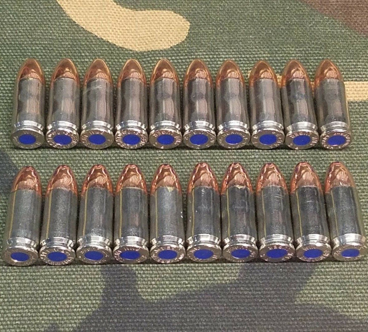 9MM LUGER SNAP CAPS  SET OF 20 (NICKEL+BLUE) REAL 115GN WEIGHT!!!