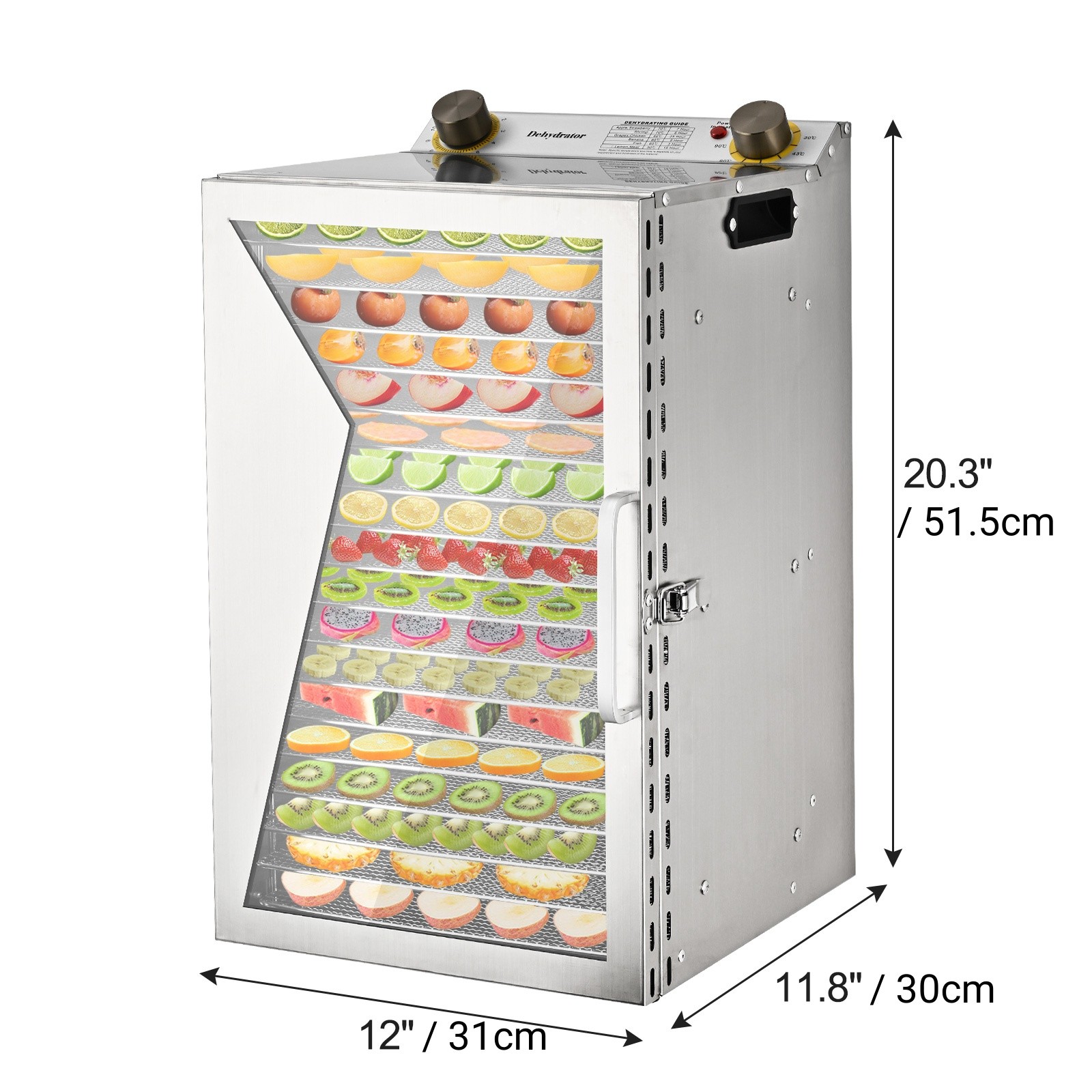 Temp Control & Timer 18 Trays Food Dehydrator Machine 304 Stainless Steel Secure