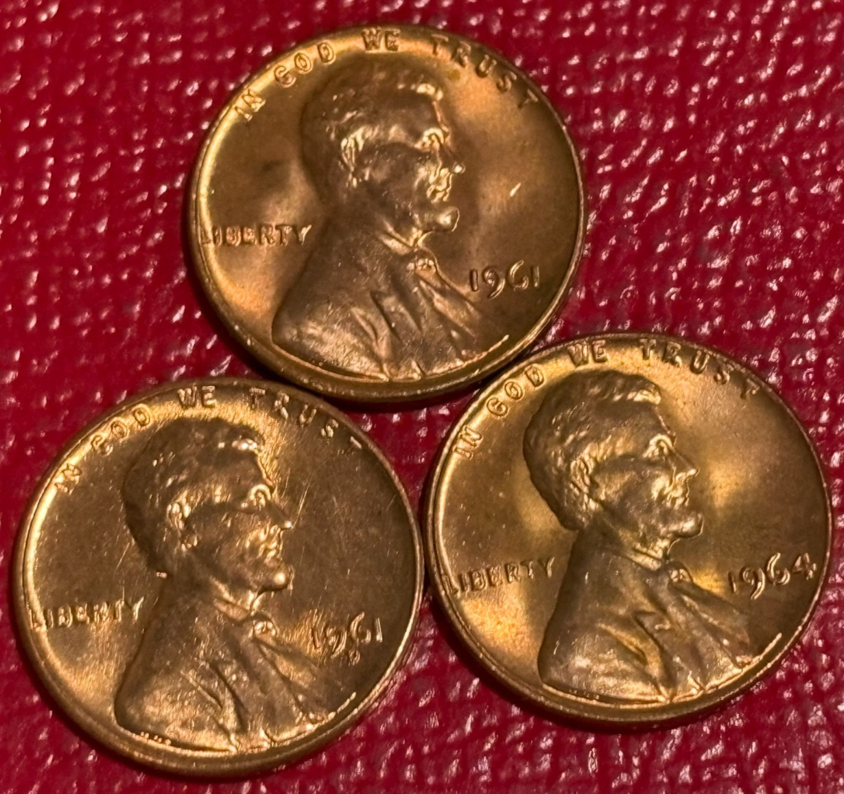 LOT F 3 UNC 1961 P, 1961 D, 1964 P LINCOLN MEMORIAL CENTS-JUN303