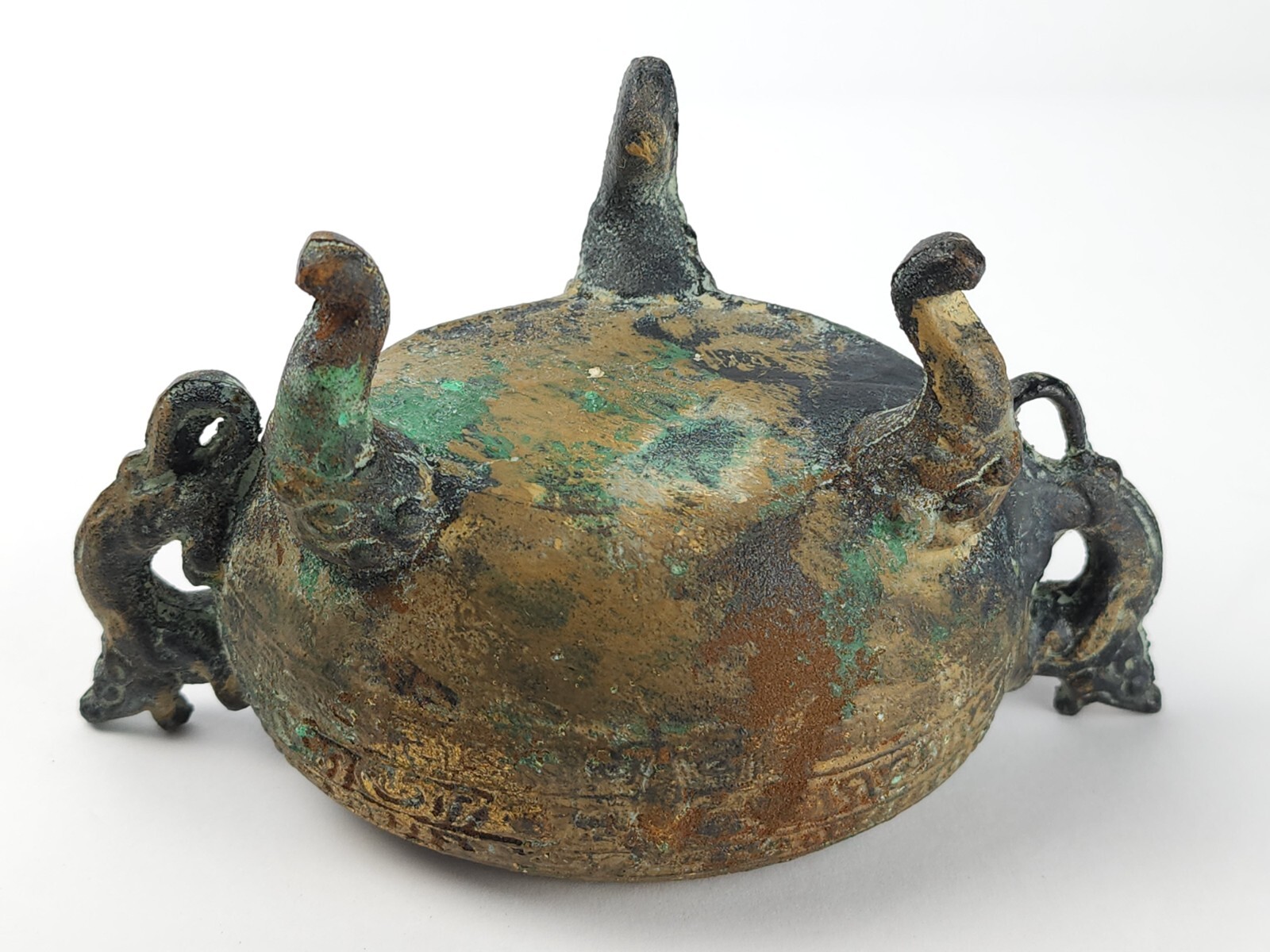 Vintage Metal Censer Lidded Incense Pot w/ Dolphin Chinese Or Japanese Replica