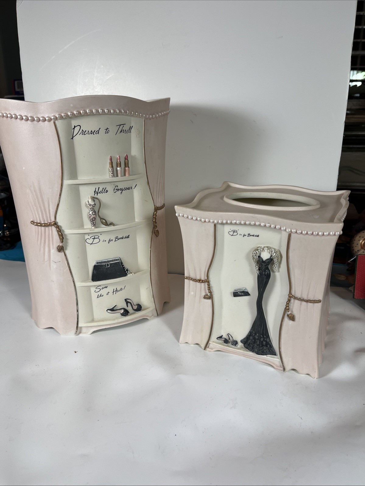 Vintage Accessories Dress To Thrill BedBath&Beyond Rare Tissue Box & Trash Can
