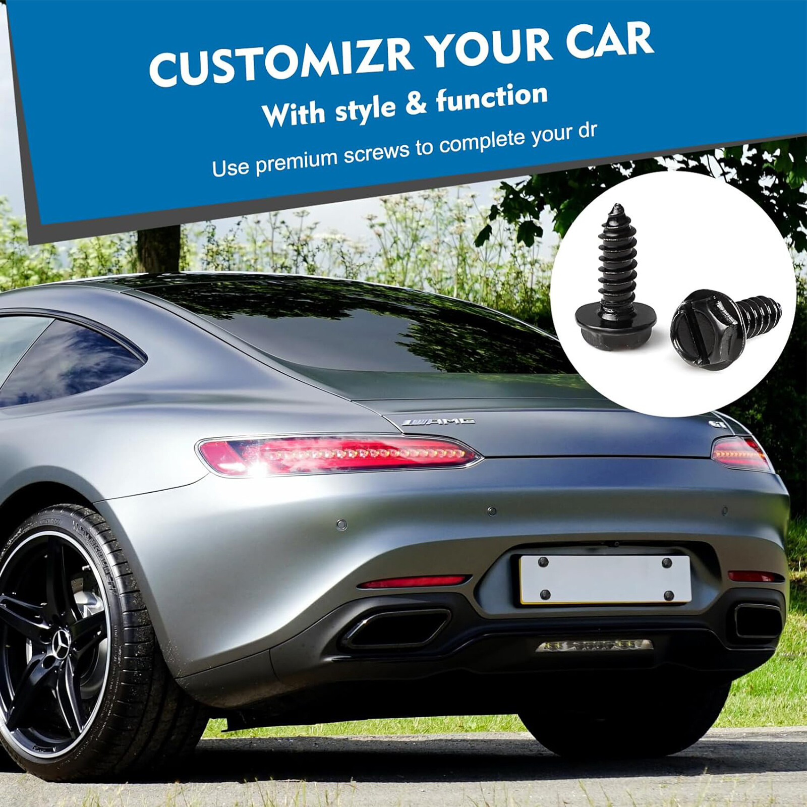 8 Black License Plate Screws Stainless Steel Bolts Caps Car Dealer Fasteners Kit