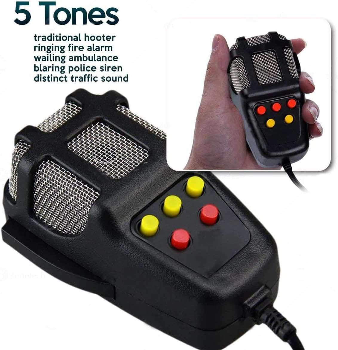 Zone Tech 5 Tone Sound Car Siren Vehicle Horn with Mic PA Speaker System Emergen