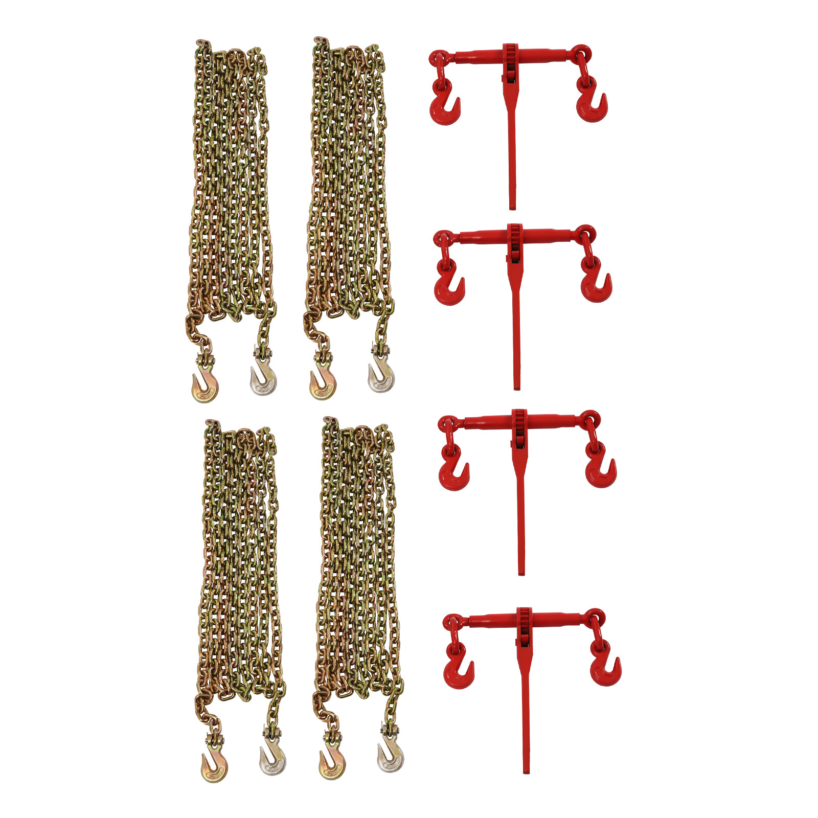 4 Pack 5/16"-3/8" Chain and Binder Kit Ratchet Load Binder w/ 4x 20ft Chains NEW