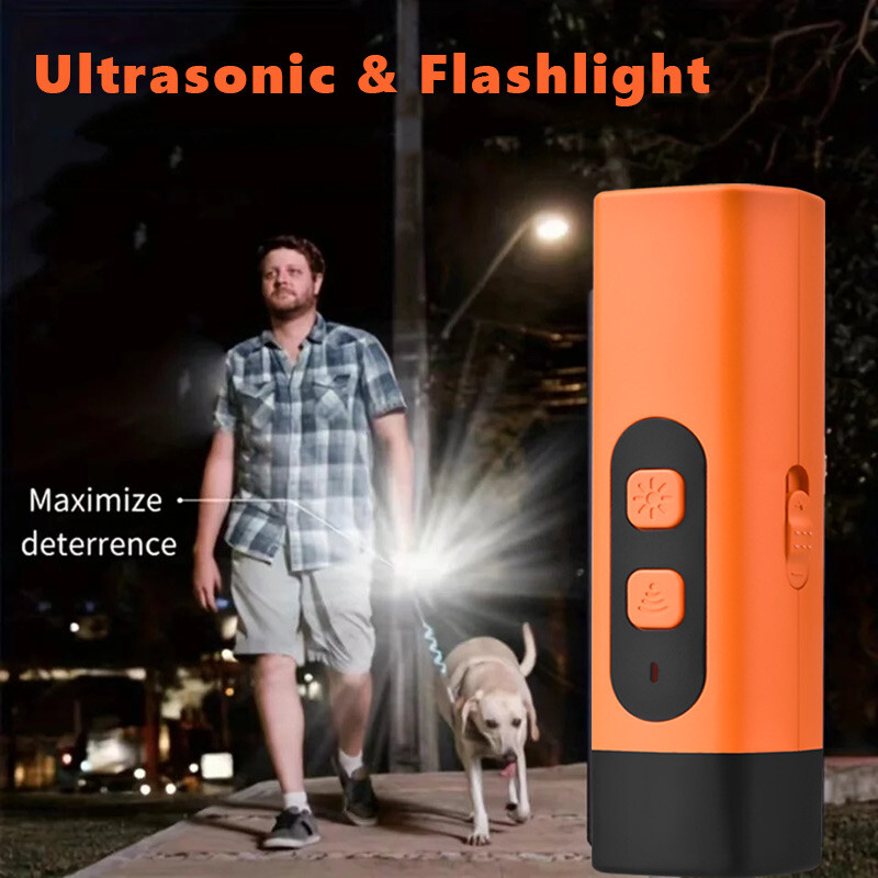 Handheld Ultrasonic Dog Training Anti-Barking Deterrent Silencer Flashlight 50Ft