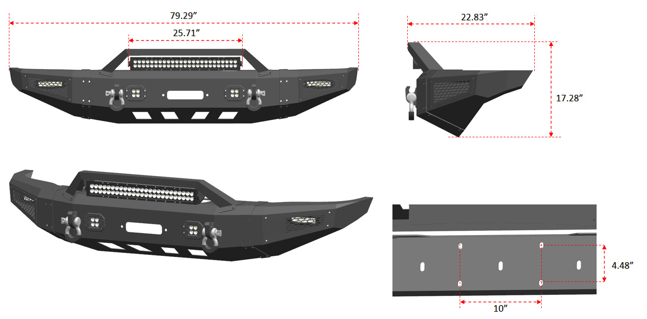 Vijay For 2014-2021 Tundra Front Bumper w/ Winch Plate and LED Lights and D-Ring