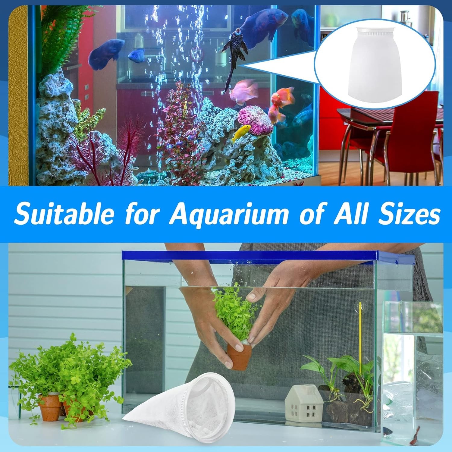 Jecery 16 Pack Ring Filter Socks 200 μm Aquarium 12 × 7 inches, white