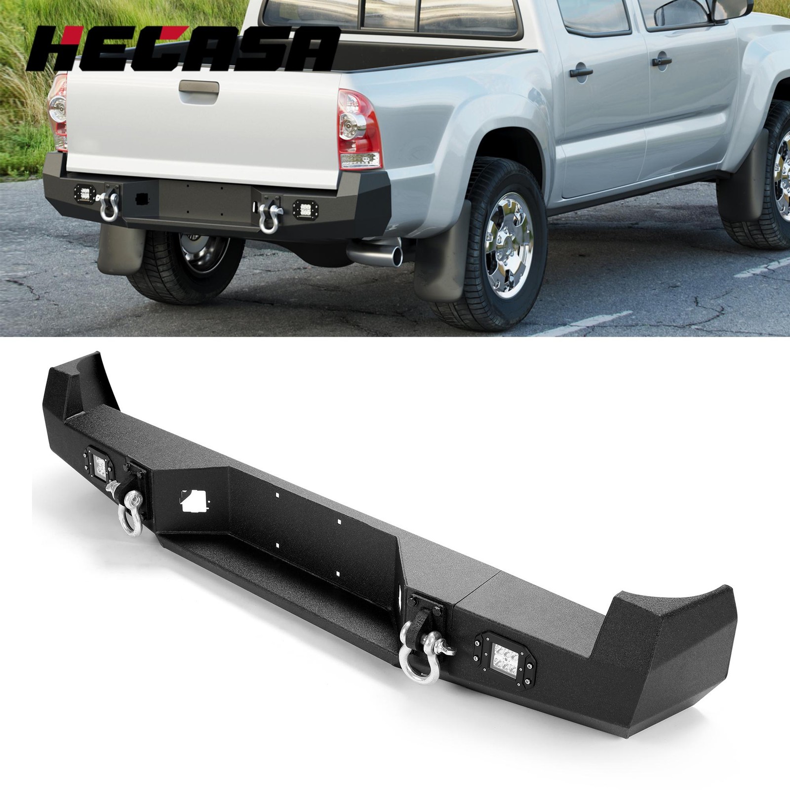 HECASA For 2005-2015 Toyota Tacoma New Steel Rear Bumper W/LED Lights & D-Rings
