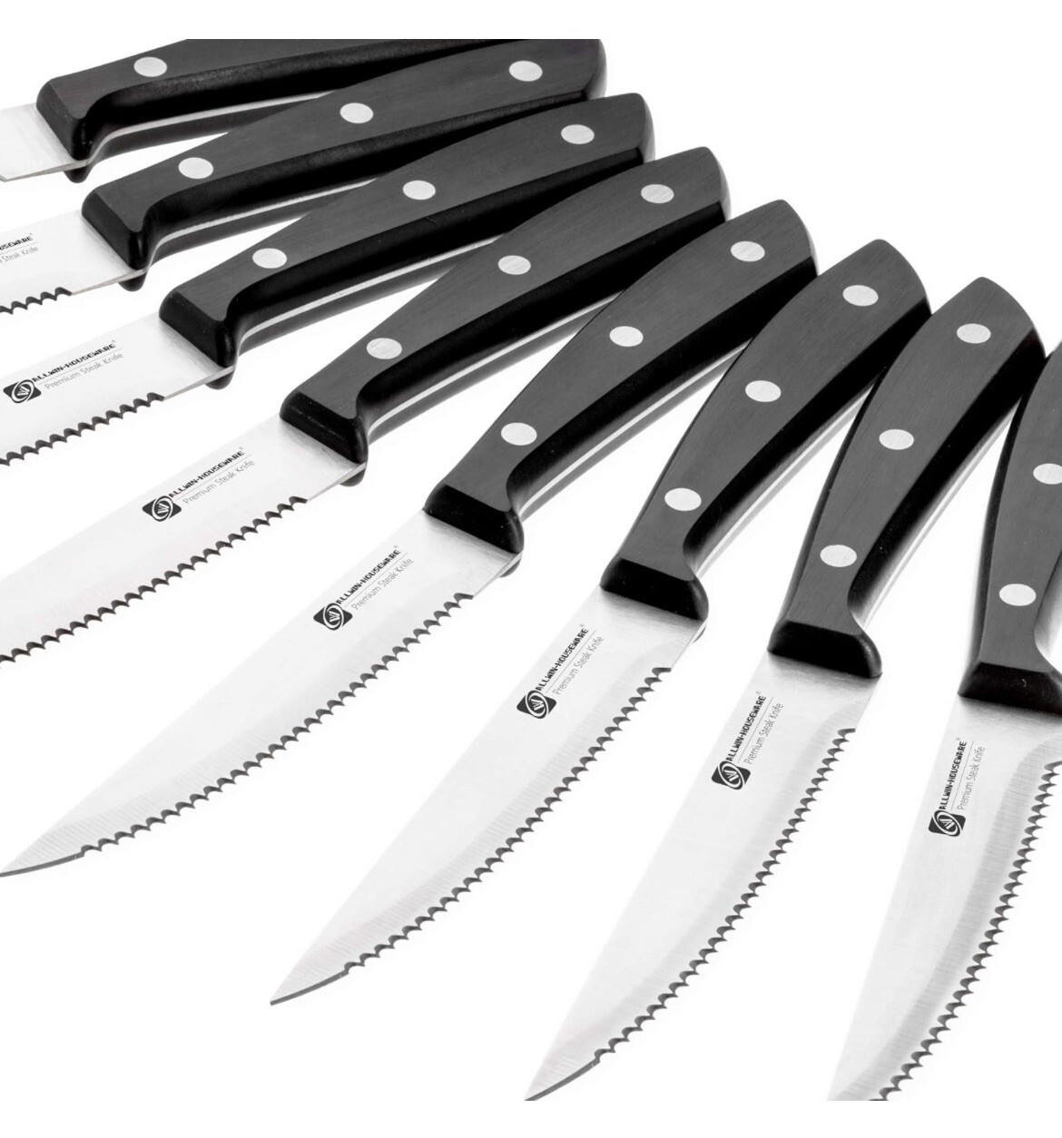 Premium 8-Piece German High Carbon Stainless Steel Steak Knife Set, Double Full