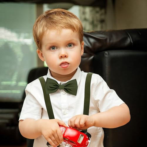 Adjustable Baby Boy Suspenders and Pre-tied 27.6" (1 Years-8 Years) Olive Green