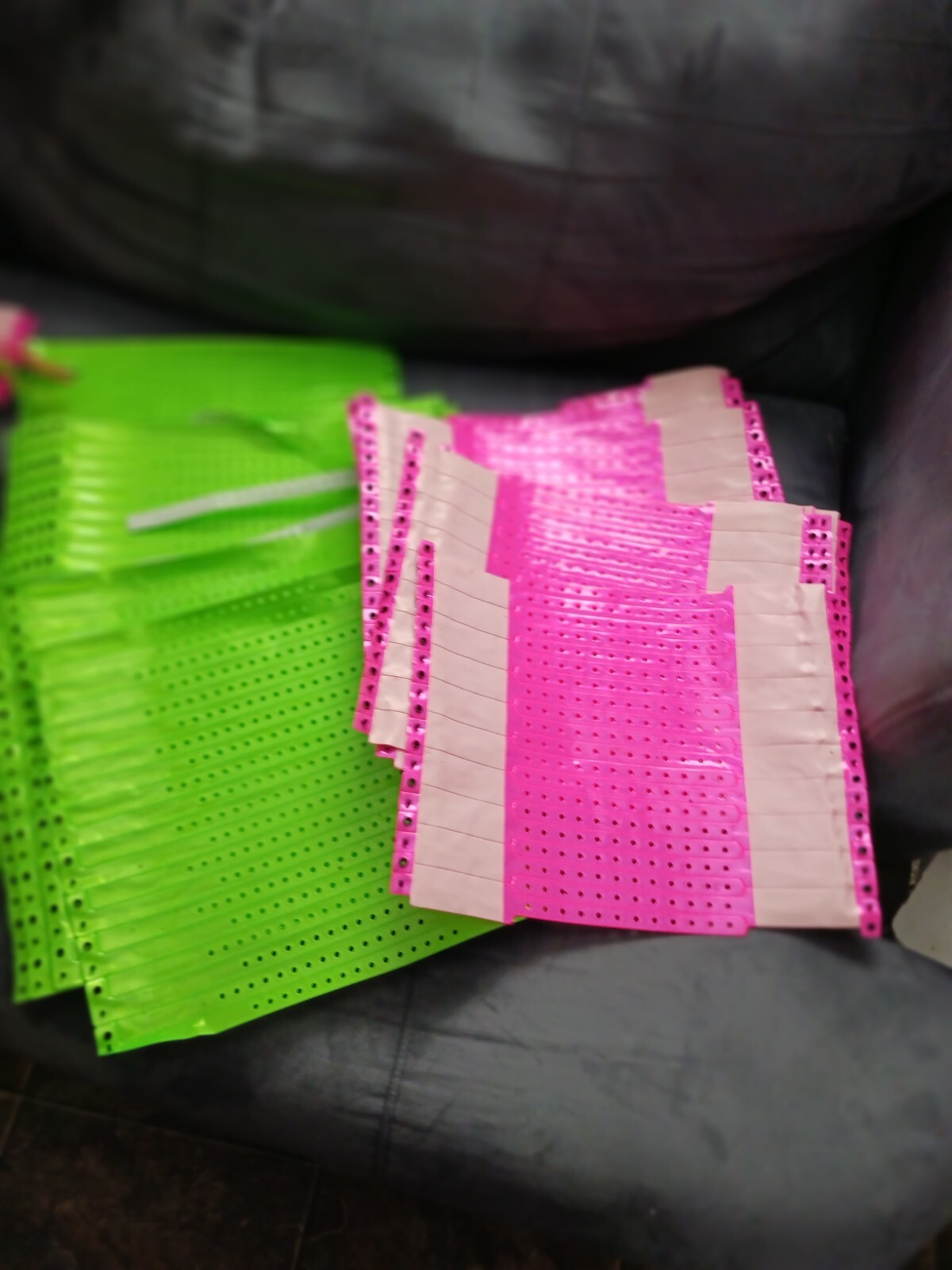 Wristbands Security L-Shape Vinyl (Plastic) bands neon pink or Green 20 qty. Pkt