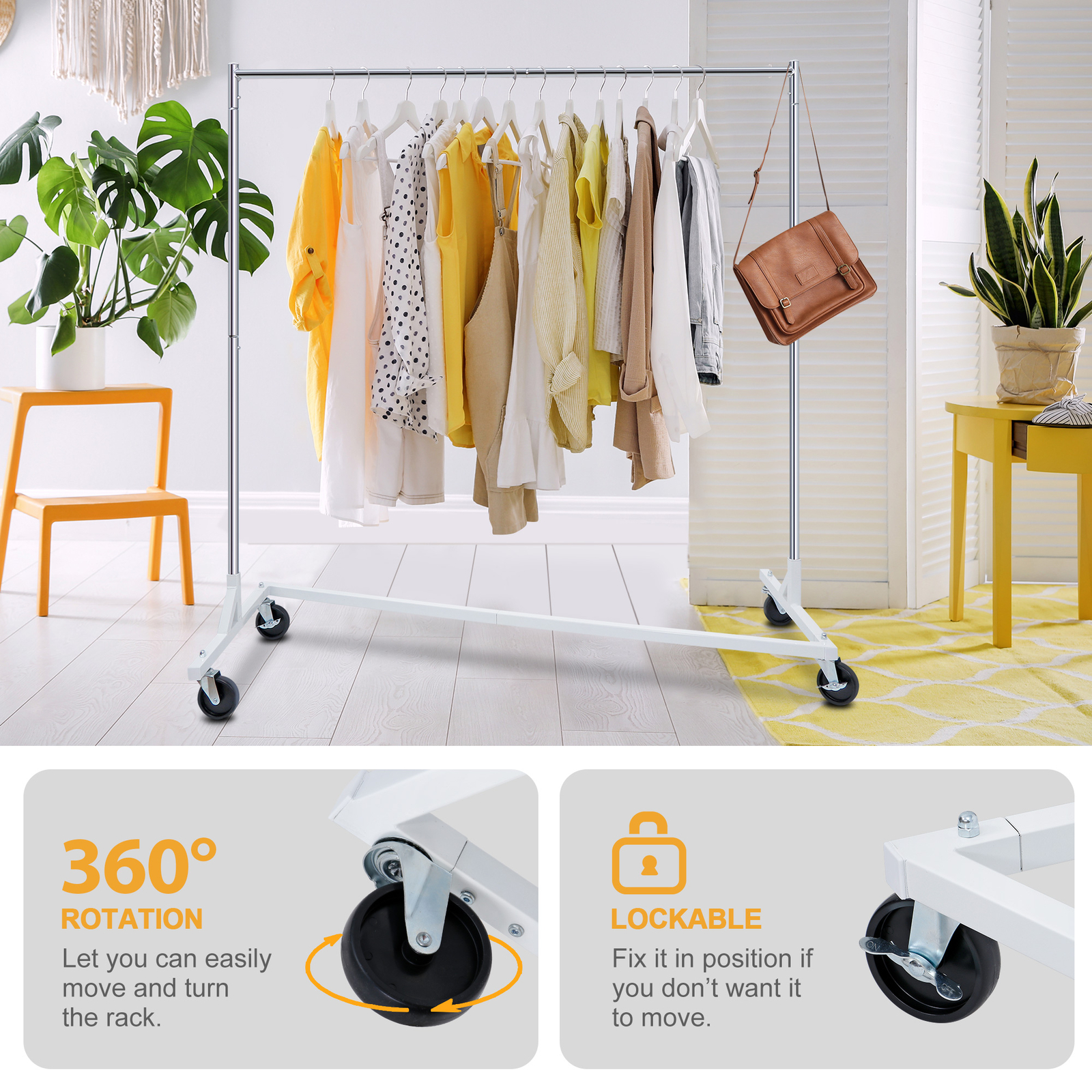 Heavy Duty Clothes Rack Z Base Garment Rack Rolling Clothing Rack on Wheels