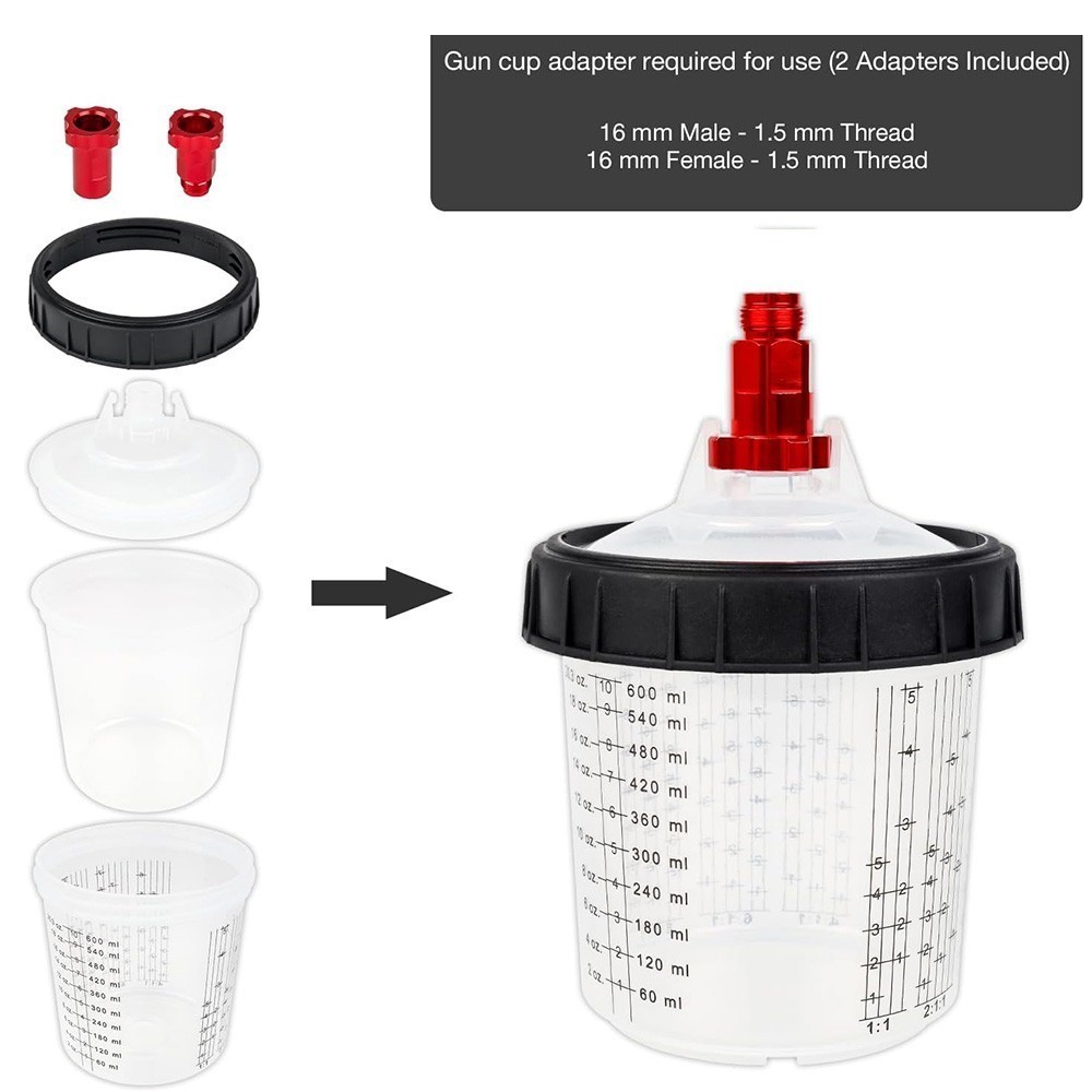 50Pack PPS CUPS Disposable Paint Spray Gun Cup Liners and Lid System 600ml/20Oz