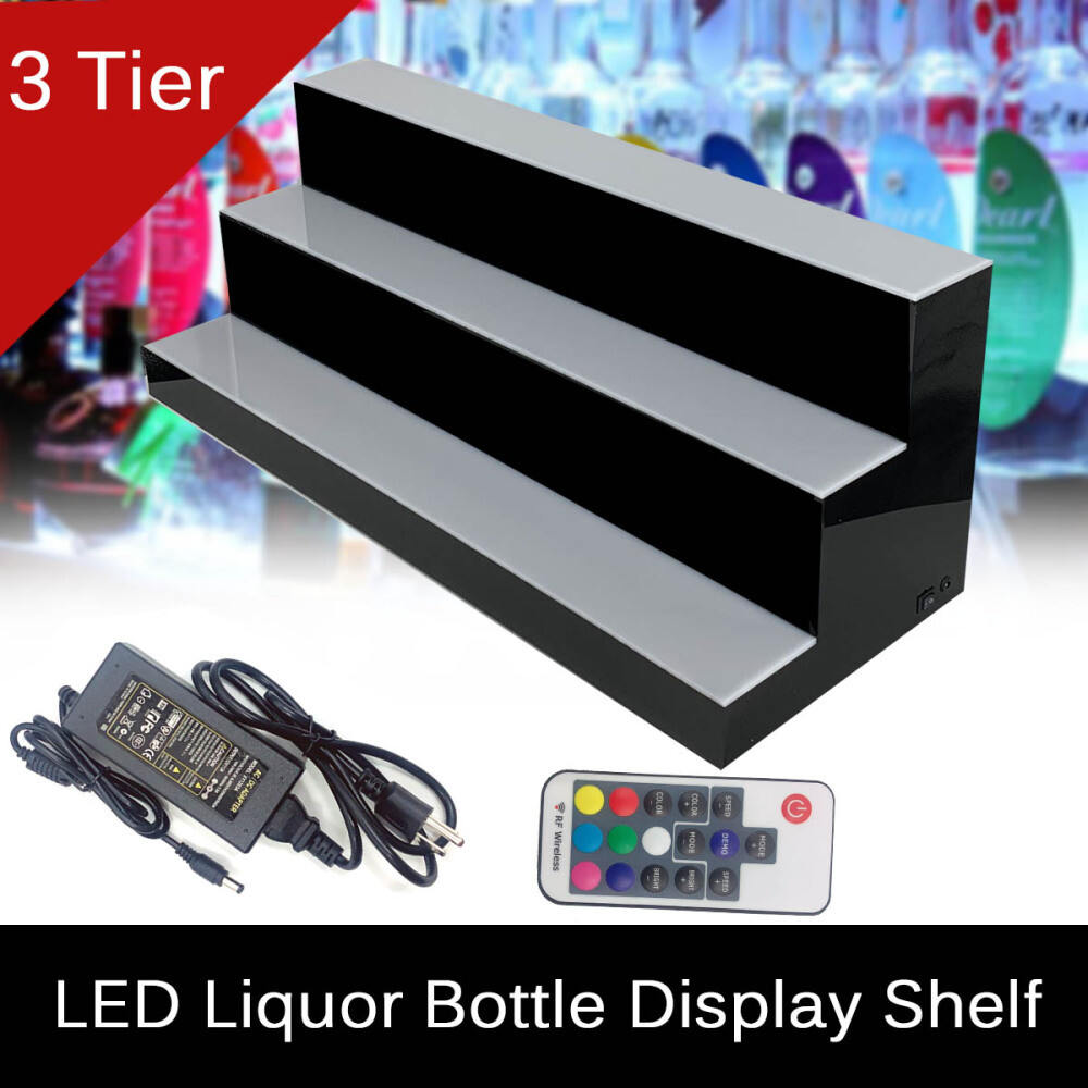 31in 3-Tier 7 Colored LED Back Bar Liquor Display Bar Wine Bottle Display Stands