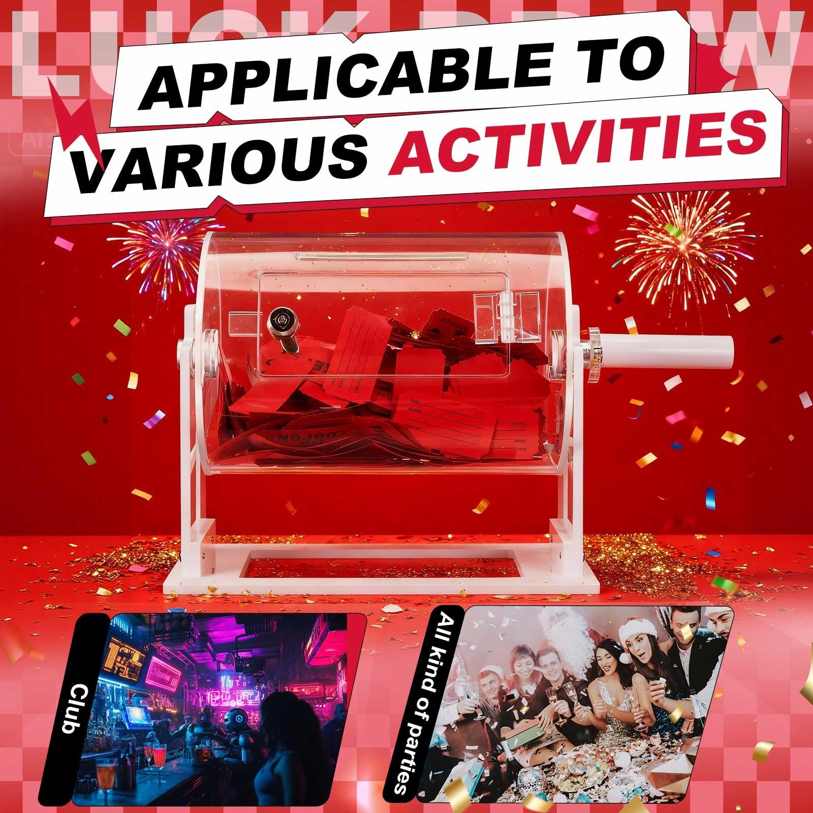 Acrylic Raffle Drum, 8.7 x 5 x 7 Inches Clear Raffle Tickets Spinner Cage wit...