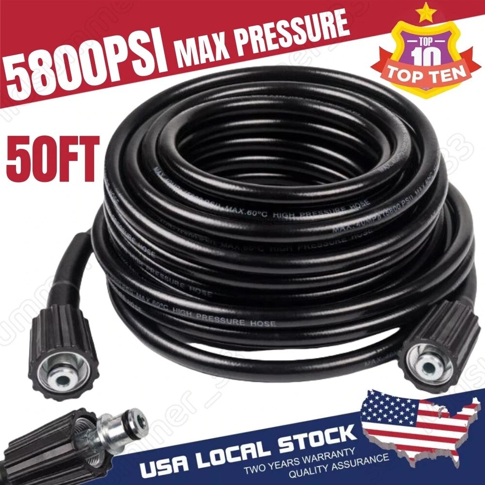 50FT 5800PSI Replacement High Pressure Power Washer Hose -3/8" Quick Connect
