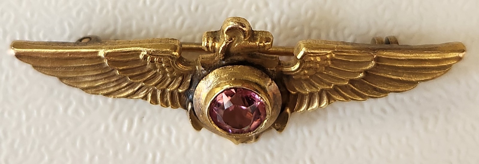 Vtg WWII US Navy Aviator Pilot Sweetheart Wings Pin H&H 1/20 12k GF W/Gemstone