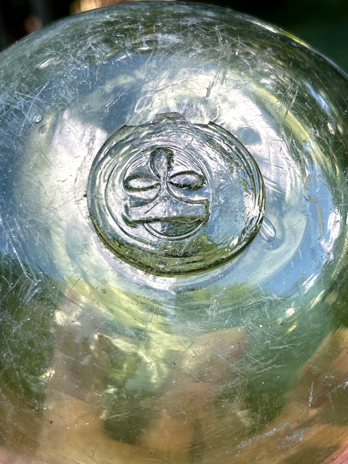 ANTIQUE EUROPEAN GERMAN HEYE CLOVER LEAF GLASS FISHING FLOAT MADE IN GERMANY