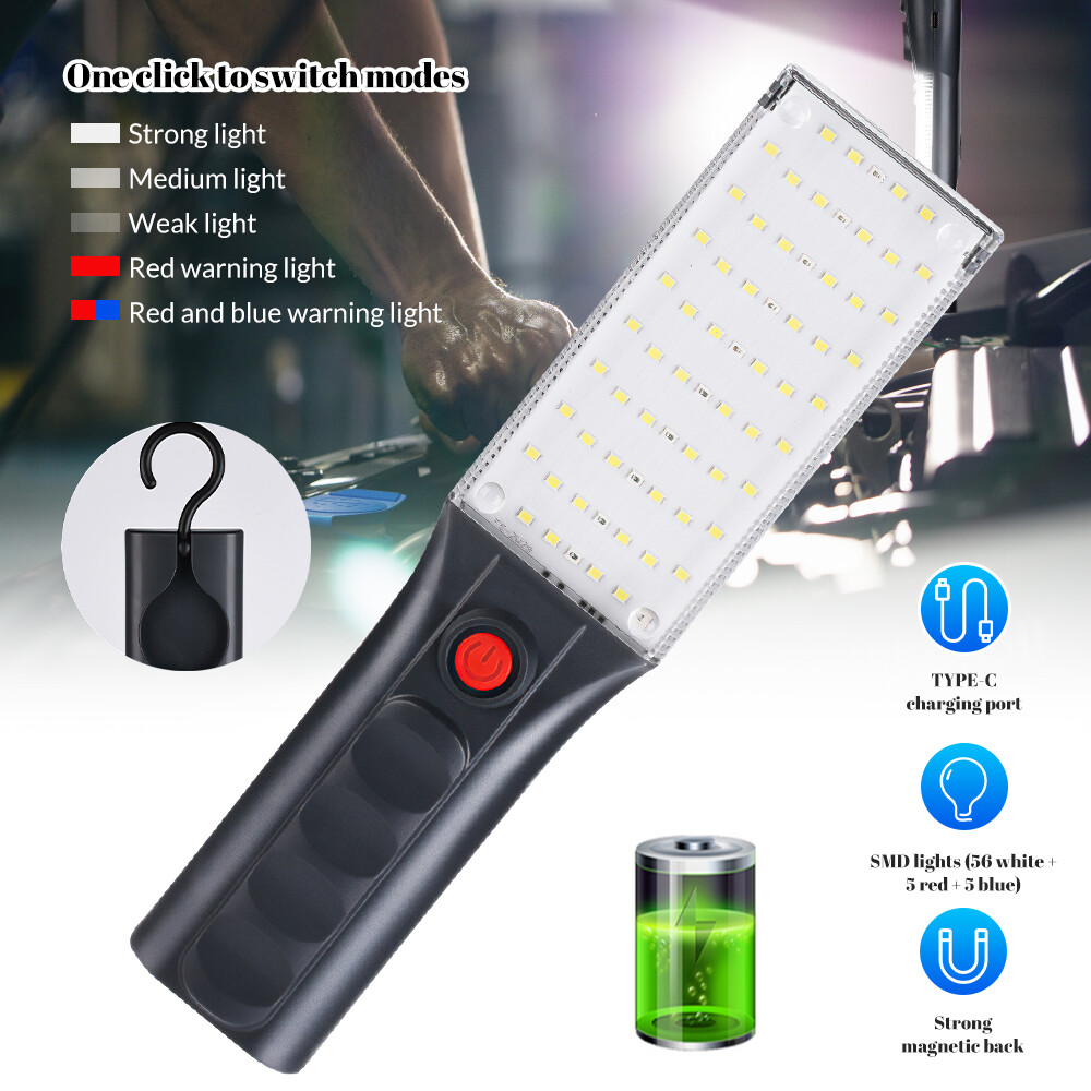 Magnetic LED Work Light Portable Flashlight with Hanging Hook USB Rechargeable
